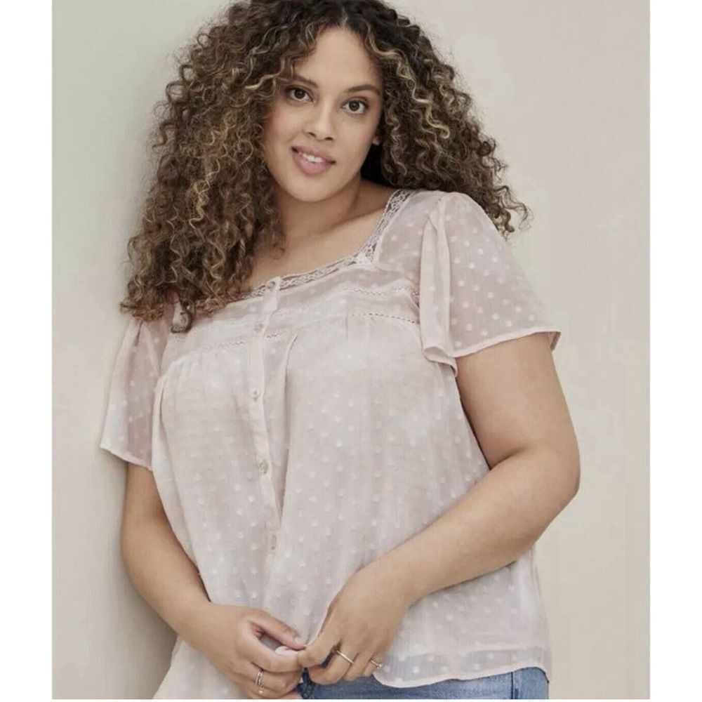 Torrid Women's 4 4X Chiffon Clip Front Blouse Pink Cottagecore Girly Coquette
